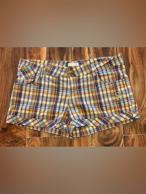 SouthPole Y2K Junior’s Plaid Brown & Teal Sz 13 Short Shorts.           3251